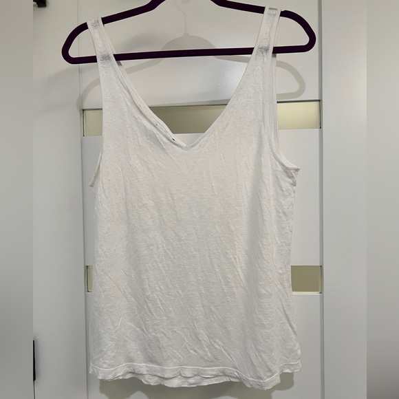 Vince Tops - Vince 100% Linen Double V-Neck Camisole Tank White Large EUC